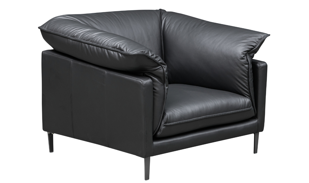 Dolce Stationary Black Leather Chair with Cushion Arm