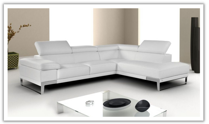 Nicoletti Italia Domus L-Shape Leather Chaise Sectional in Vase Gray