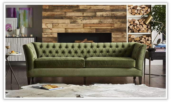 Universal Furniture Duncan 2-Seater Velvet Fabric Tufted Sofa in Green