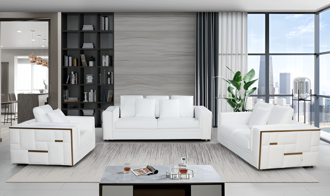 ESF Furniture Adorn Leather Living Room Set In White