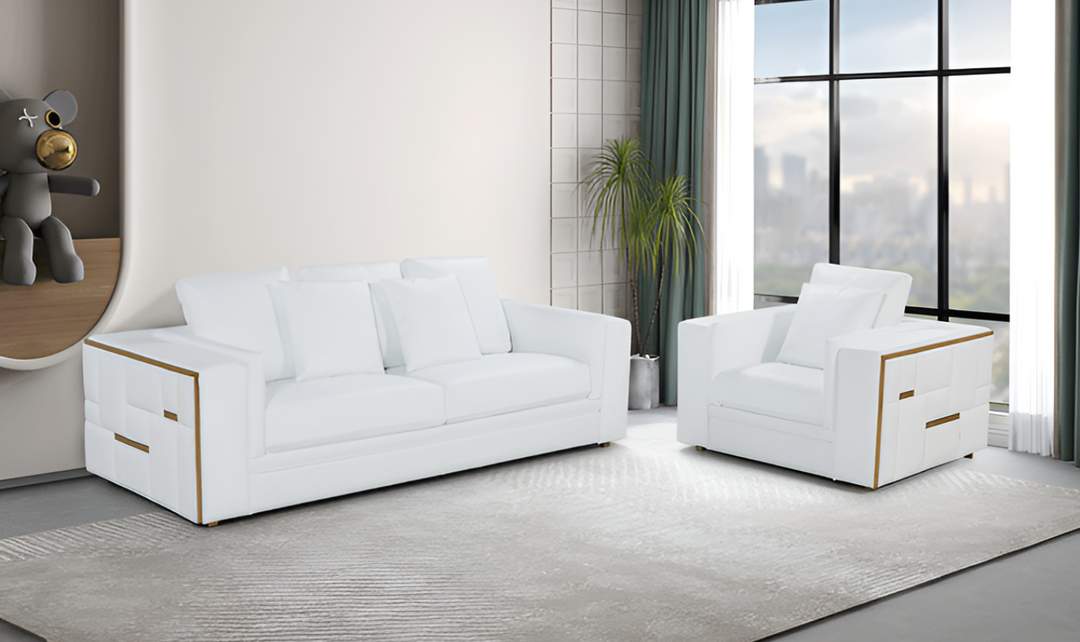 ESF Furniture Adorn Leather Living Room Set In White