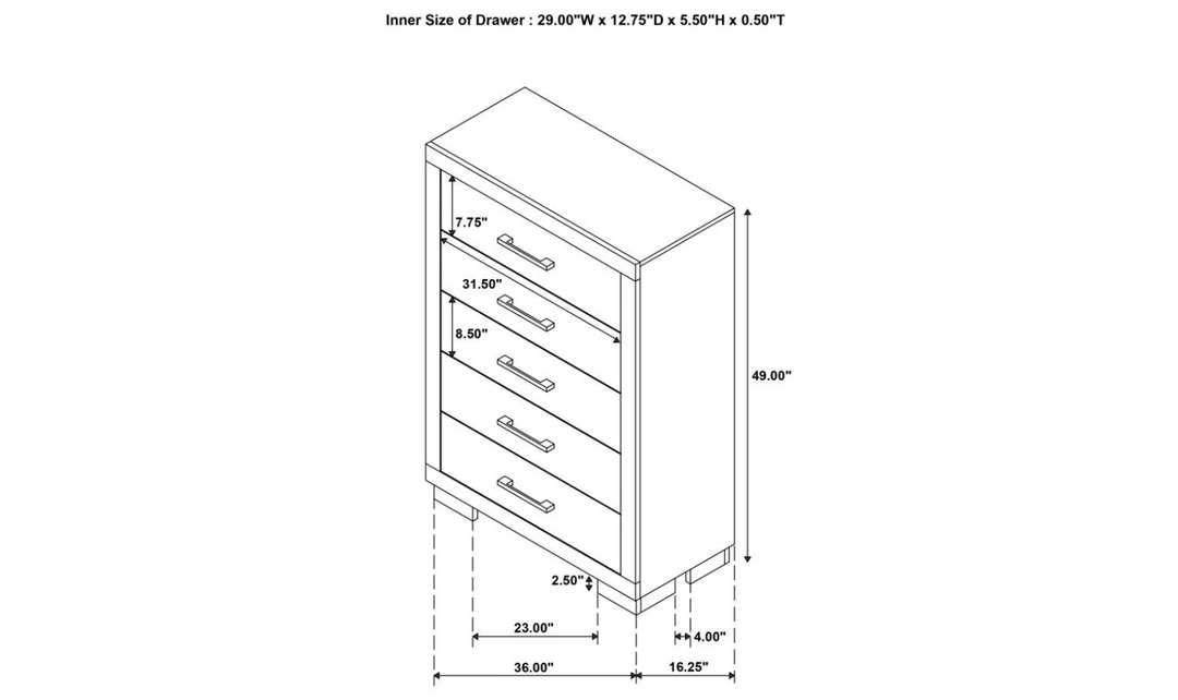 Coaster Furniture Jessica 5 Drawer Chest in White