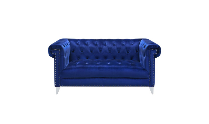 Coaster Furniture Bleker Tufted Velvet Upholstered Tuxedo Arm Loveseat in Blue- Jennifer Furniture