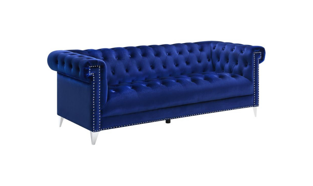 Coaster Furniture Bleker Blue Velvet Tufted Modular Living Room Set- Jennifer Furniture