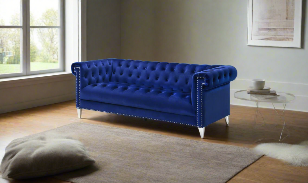 Coaster Bleker 3-Seater Blue Velvet Tufted Tuxedo Arm Sofa
- Jennifer Furniture