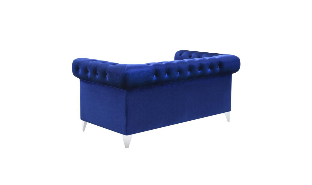 Coaster Furniture Bleker Tufted Velvet Upholstered Tuxedo Arm Loveseat in Blue- Jennifer Furniture