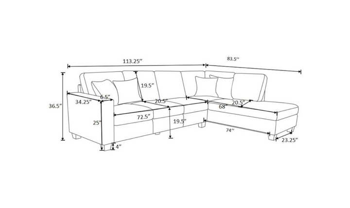 Whitson L-Shaped Fabric Sectional Sofa with Rolled Arms- Jennifer Furniture