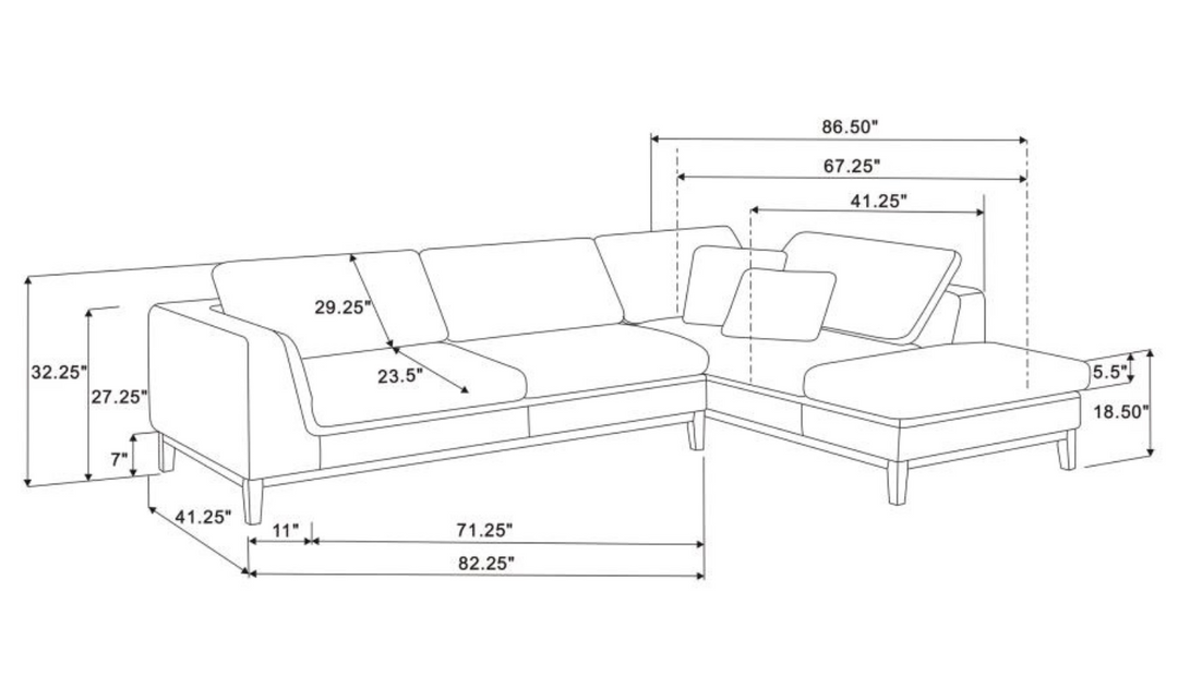 Coaster Furniture Persia 4-Seater L-Shaped Fabric Sectional Sofa in Gray