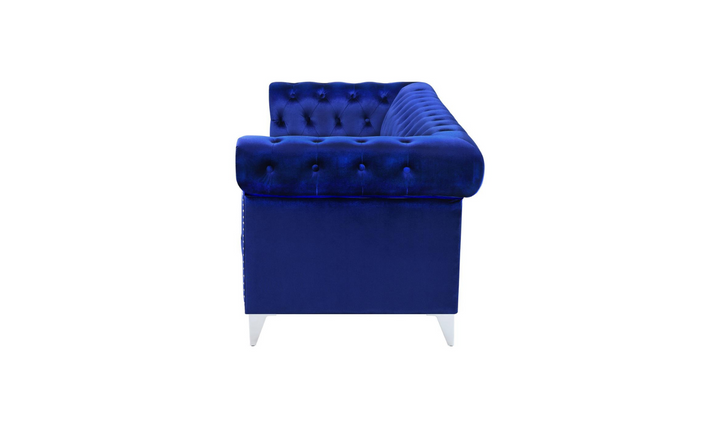 Coaster Bleker 3-Seater Blue Velvet Tufted Tuxedo Arm Sofa