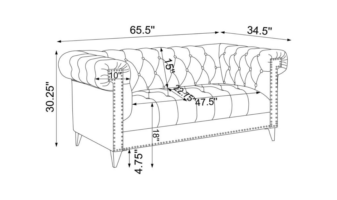 Coaster Furniture Bleker Tufted Velvet Upholstered Tuxedo Arm Loveseat in Blue- Jennifer Furniture