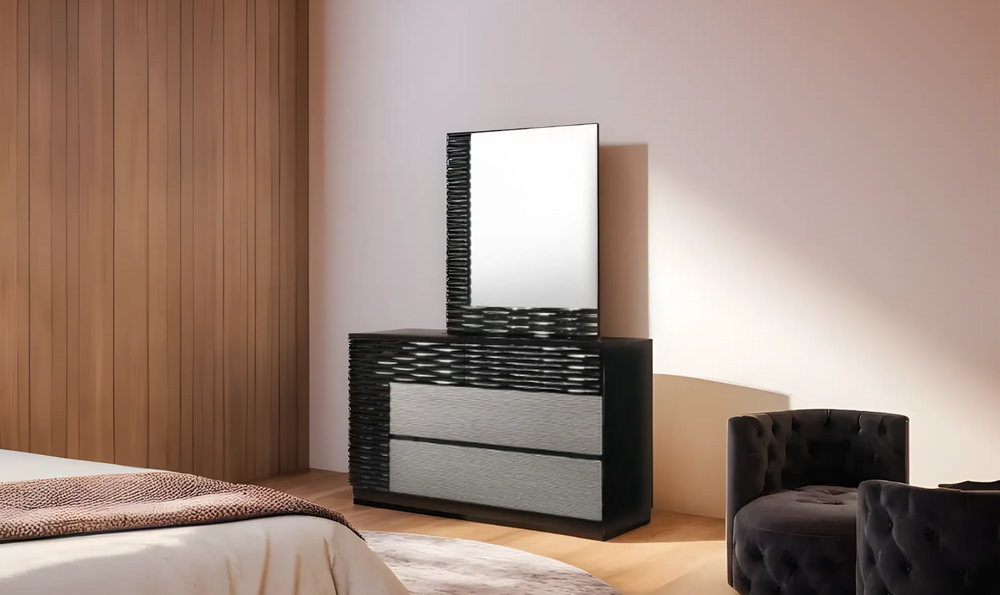 Jennifer Italia Rondo 5-Drawers Dresser with Mirror in Black and Gray-Jennifer Furniture