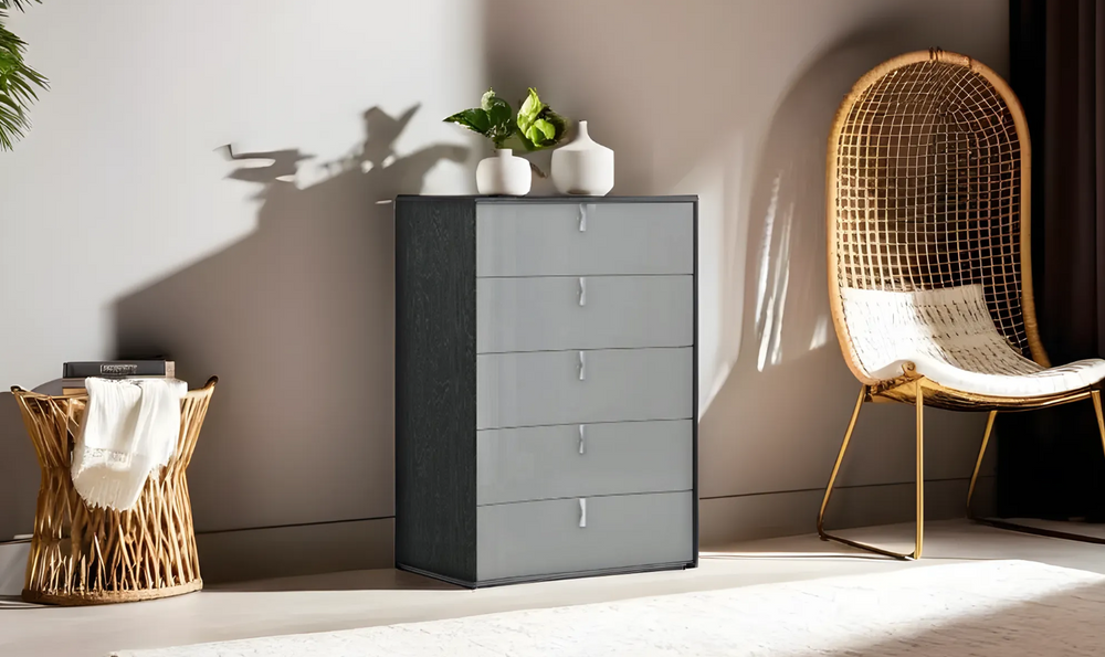 Jennifer Italia Tiramolla 5 Drawer Chest in Gray-Jennifer Furniture