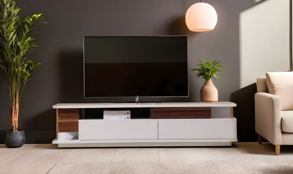 Jennifer Italia Cela Modern TV Stand with 2 Large Drawers in White-jennifer Furniture