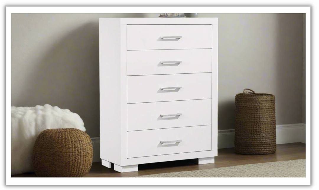 Coaster Furniture Jessica 5 Drawer Chest in White-Jennifer Furniture