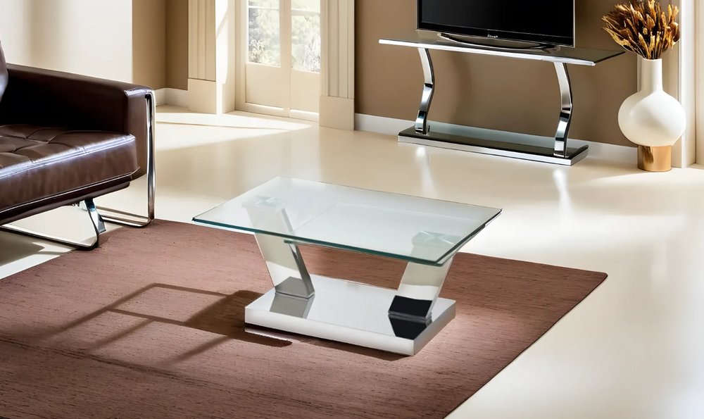 Jennifer Italia Mileto Rectangle Coffee Table With Glass Top-Jennifer Furniture