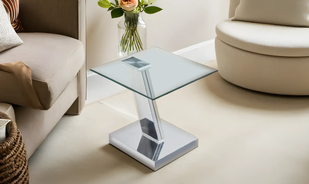 Jennifer Italia Cute Cut Square End Table with Glass Top-Jennifer Furniture