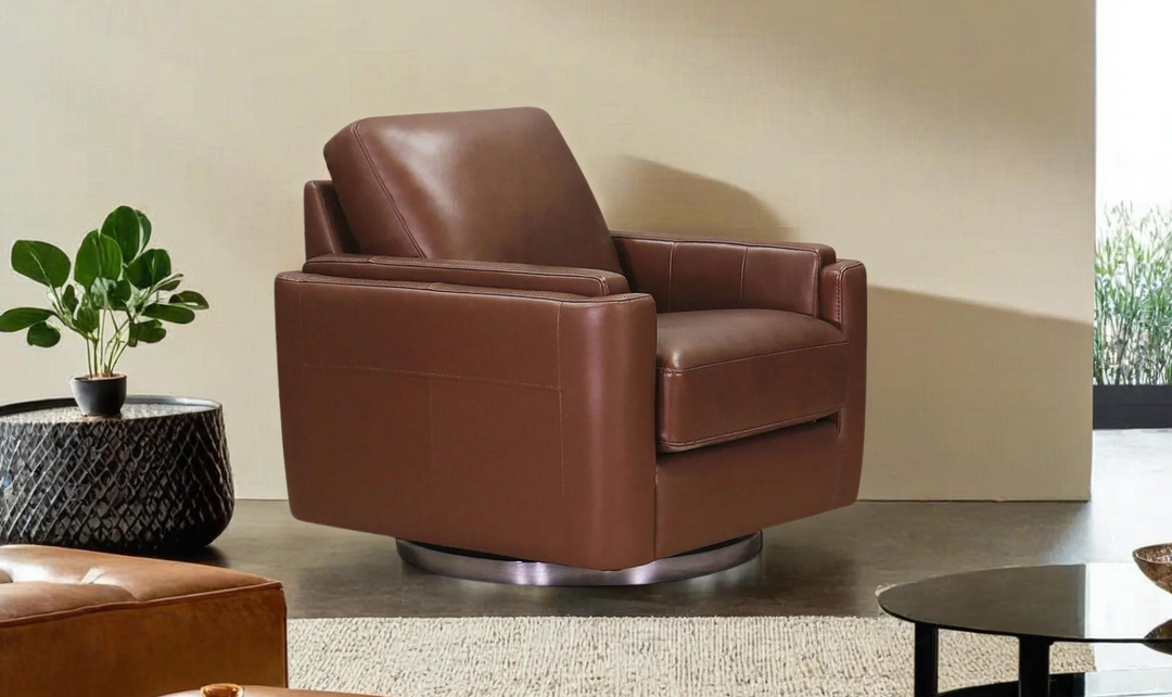 Elm Swivel Leather Chair with Cushion Track Arm