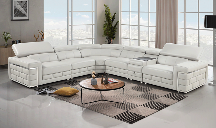 ESF Enamor L-Shaped Silver Leather Sectional Sofa with Adjustable Headrests