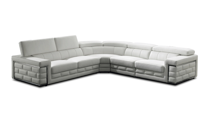 ESF Enamor L-Shaped Silver Leather Sectional Sofa with Adjustable Headrests