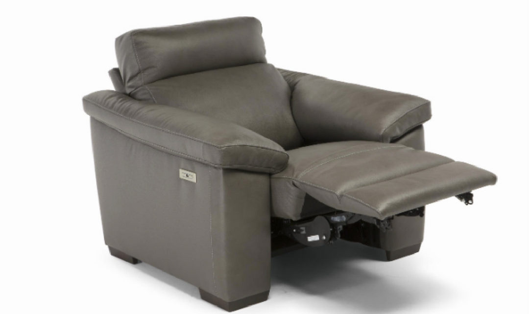 Natuzzi Estremo Office Grey Leather Power Recliner Armchair