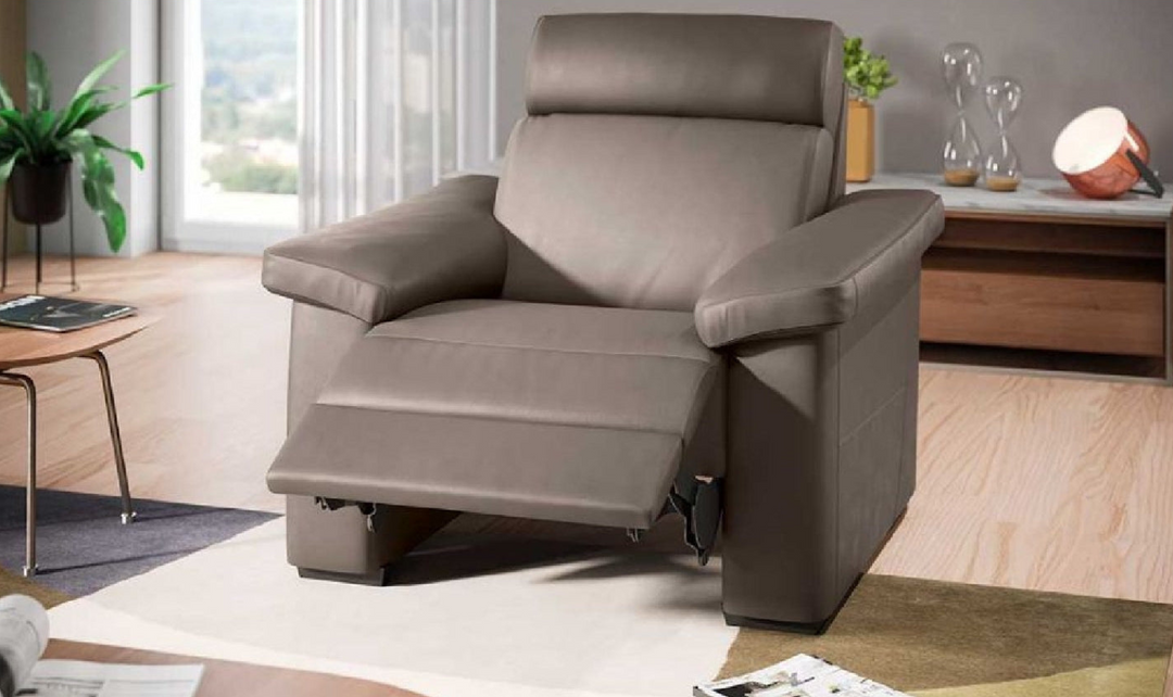 Natuzzi Estremo Office Grey Leather Power Recliner Armchair