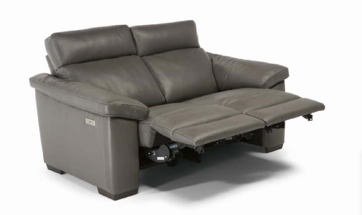 Natuzzi Estremo Office Grey Leather Power Recliner Loveseat with USB Port