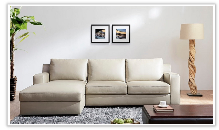 Jennifer Italia Long Island 3-Seater Leather Sectional Sleeper Sofa with storage in Beige