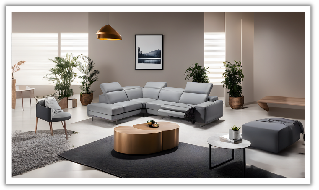 Jennifer Italia Episode 3-Seater L-Shaped Leather Sectional Sofa In Light Gray-Jennifer Furniture