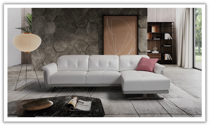 Filosofa Leather Sectional with Chaise in White