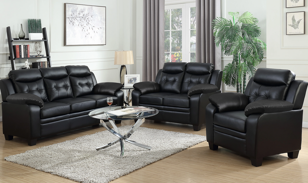 Coaster Furniture Finley Tufted Back Leather Loveseat in Black