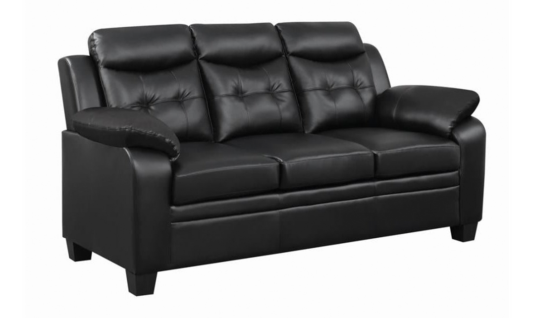 Coaster Finley 3-Seater Tufted Faux Leather Sofa in Black- Jennifer Furniture