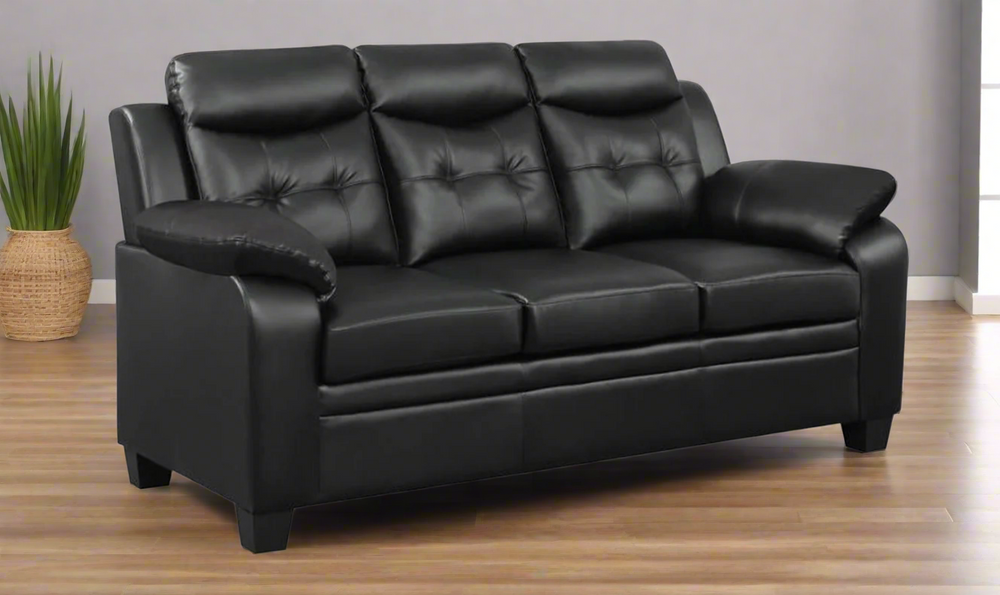 Coaster Finley 3-Seater Tufted Faux Leather Sofa in Black- Jennifer Furniture