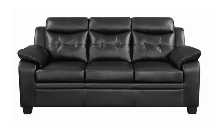 Coaster Finley 3-Seater Tufted Faux Leather Sofa in Black- Jennifer Furniture