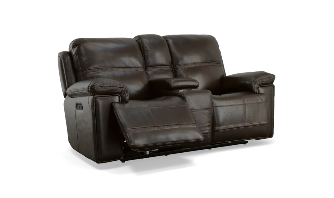 Flexsteel Fenwick Leather Living Room Set In Brown-jenniferfurniture