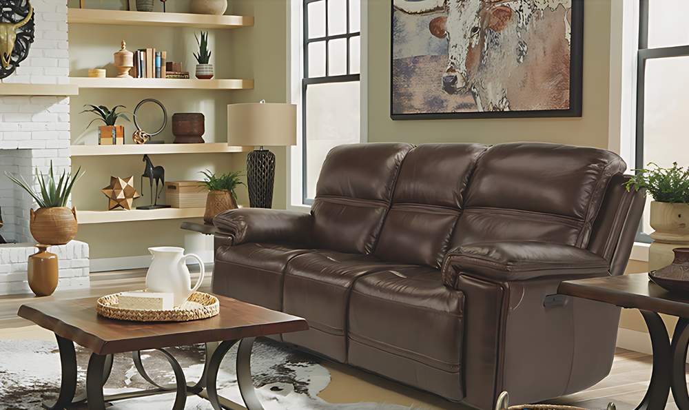 Flexsteel Fenwick Leather Living Room Set In Brown-jenniferfurniture