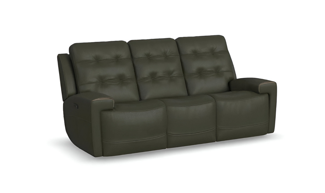 Flexsteel Iris 3-Seater Leather Tufted Power Reclining Sofa in Dark Gray-jenniferfurniture