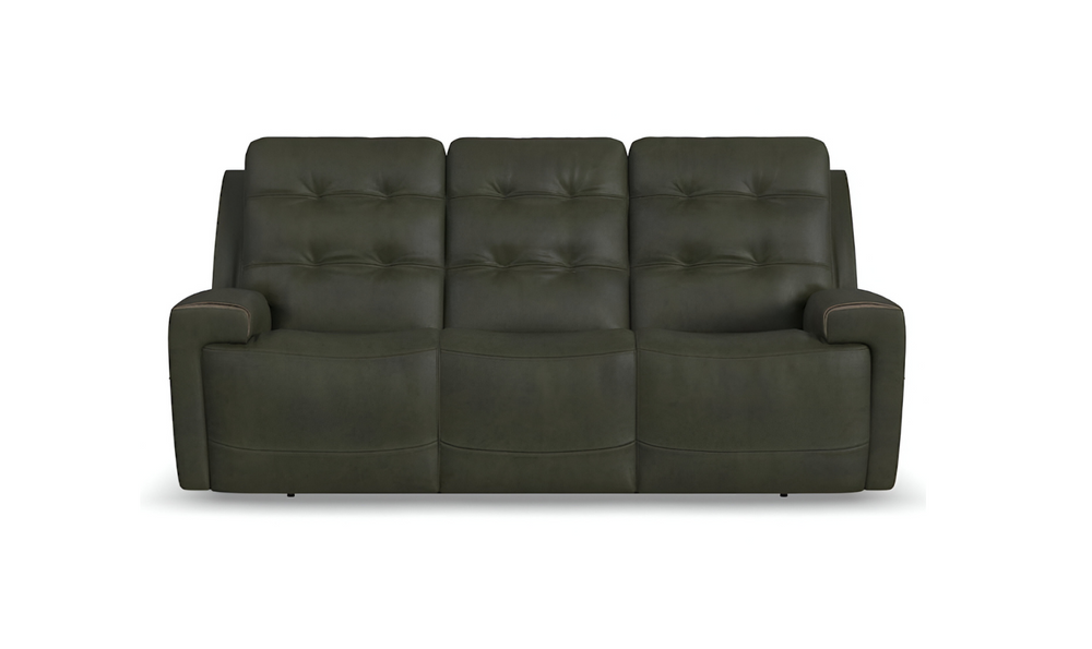 Flexsteel Iris 3-Seater Leather Tufted Power Reclining Sofa in Dark Gray-jenniferfurniture