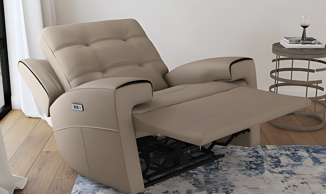 Flexsteel Iris Brown Tufted Leather Power Recliner Chair with USB Ports-jenniferfurniture