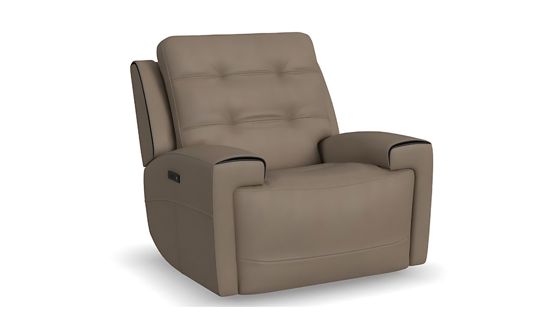 Flexsteel Iris Brown Tufted Leather Power Recliner Chair with USB Ports-jenniferfurniture