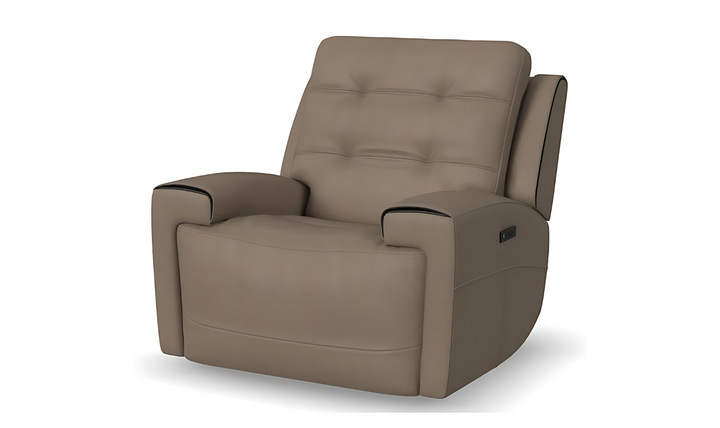 Flexsteel Iris Brown Tufted Leather Power Recliner Chair with USB Ports