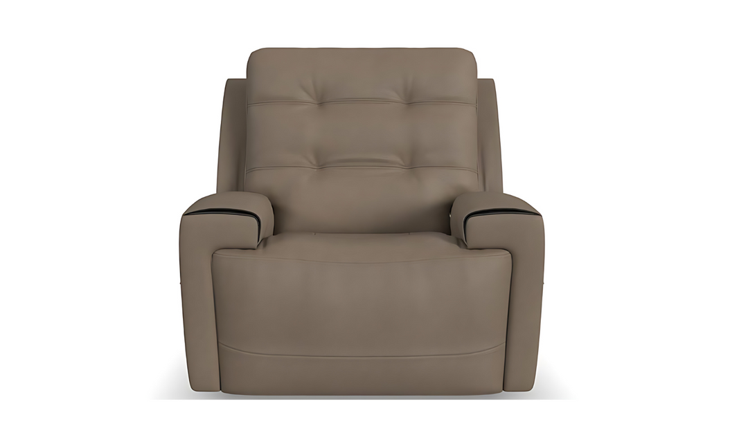 Flexsteel Iris Brown Tufted Leather Power Recliner Chair with USB Ports-jenniferfurniture