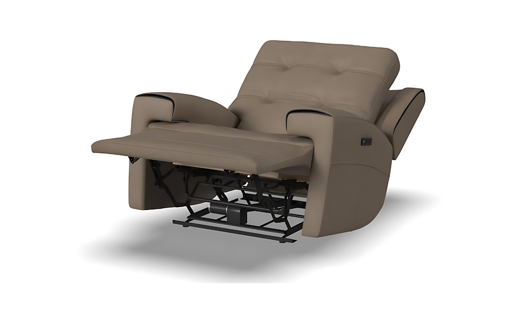 Flexsteel Iris Brown Tufted Leather Power Recliner Chair with USB Ports-jenniferfurniture