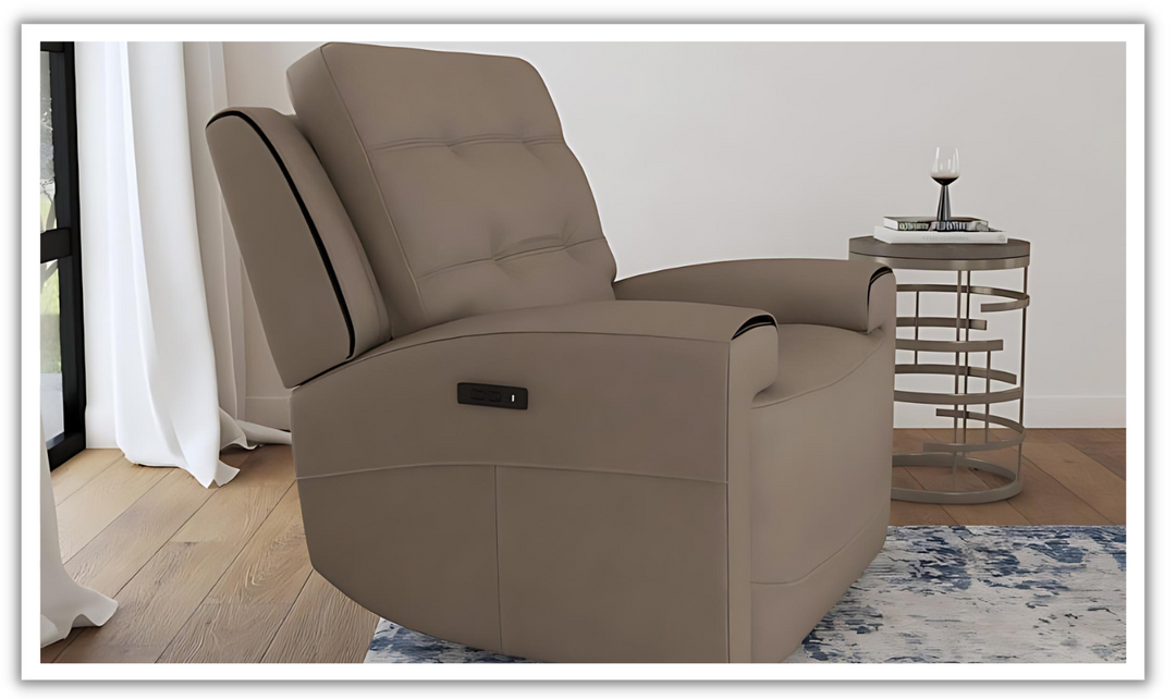 Flexsteel Iris Brown Tufted Leather Power Recliner Chair with USB Ports-jenniferfurniture