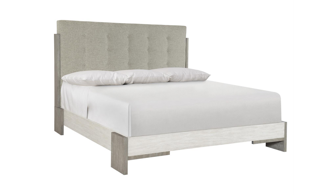 Bernhardt Foundations Taupe Fabric Upholstered Wooden Bed