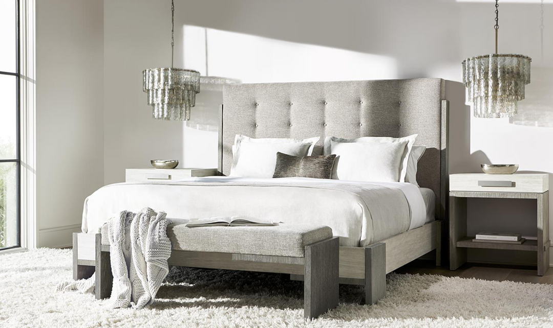 Bernhardt Foundations Taupe Fabric Upholstered Wooden Bed