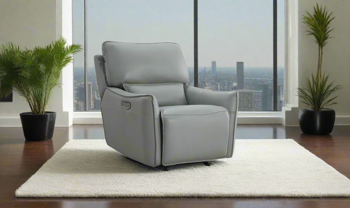 Gio Italia Heather Leather Gliding Power Recliner Chair in Gray-jennifer furniture