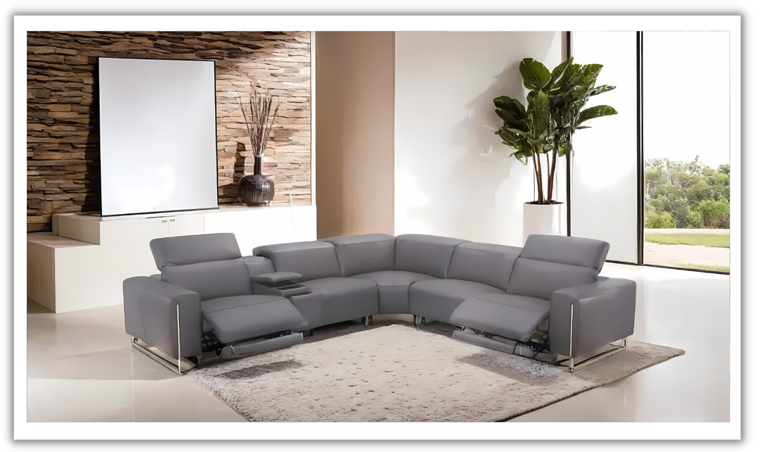 Gio Italia Latitude Hudson 6PC Leather Power Recliner Sectional Sofa