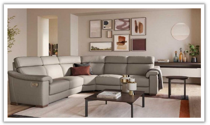 Giulivo L-shaped Dove Leather Sectional with Recliner