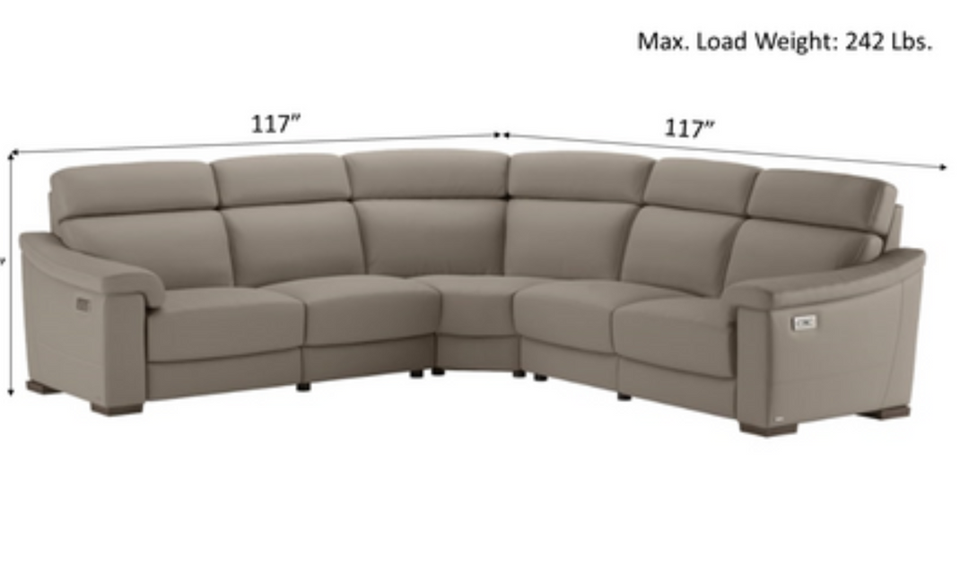 Giulivo L-shaped Dove Leather Sectional with Recliner