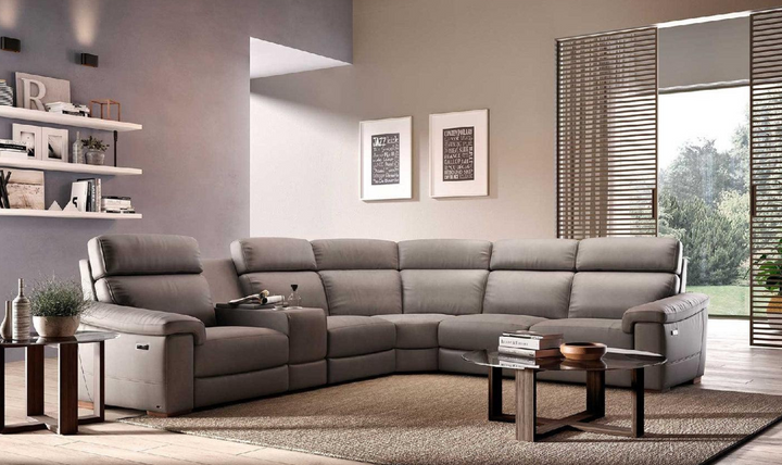 Giulivo L-shaped Dove Leather Sectional with Recliner